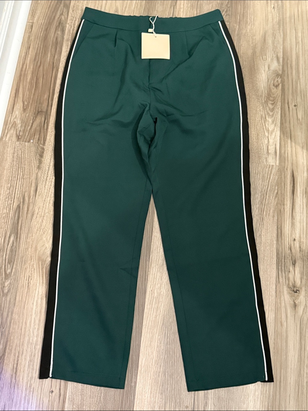 NWT Kittenish Green Chinos with Black Side Stripes size Large